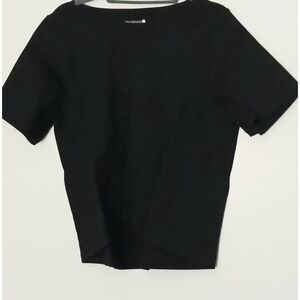 Betabrand Top Women's Size L Black Boxy Short Sleeve Hi-Low Hem Pullover NEW